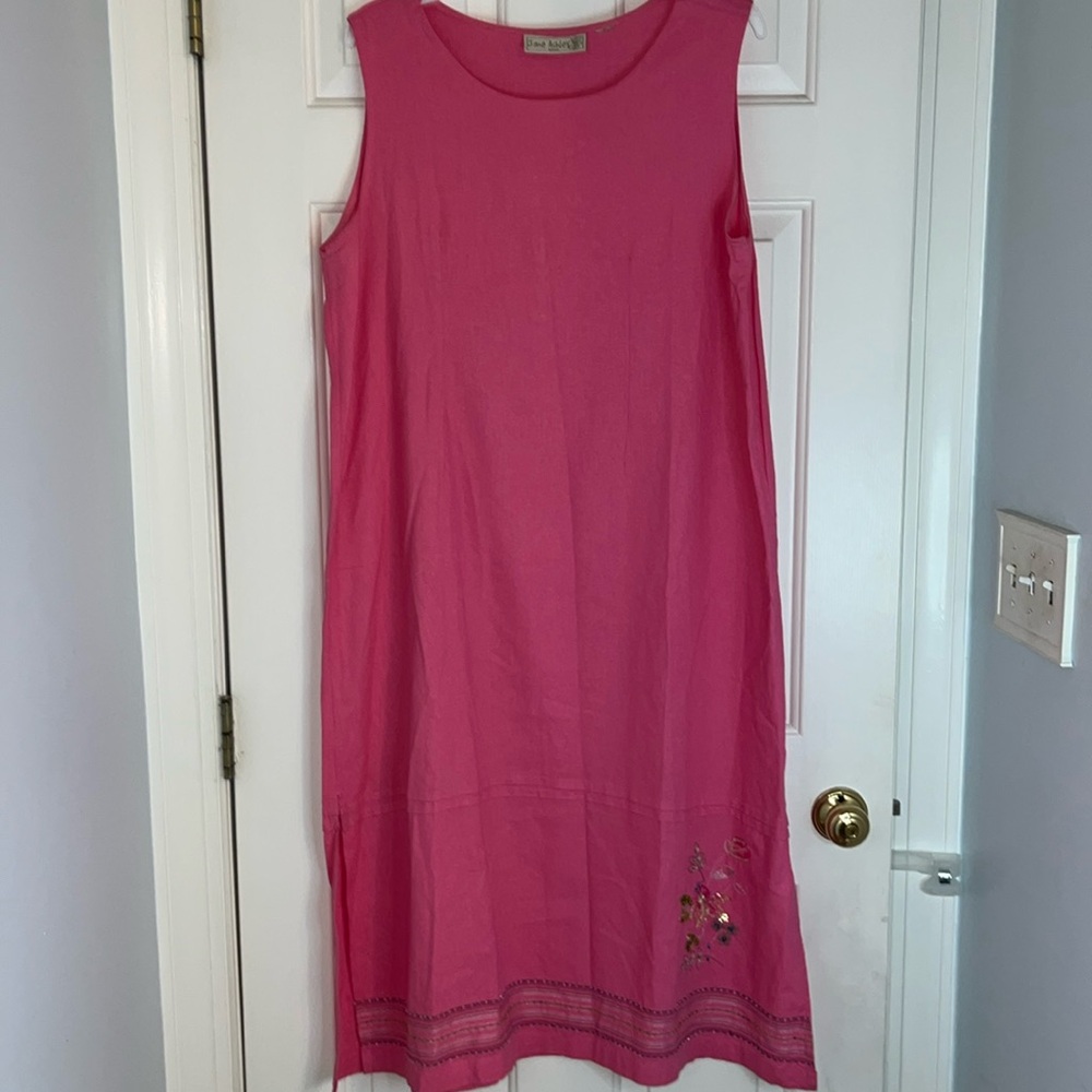Vintage Jane Ashley Plus Size 1X Linen Sundress Maxi Length Embroidery Beads